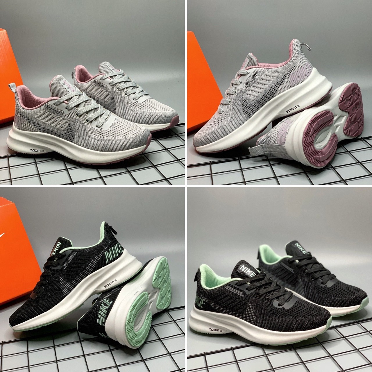 giày nike zoom nữ 2 màu xám và đen